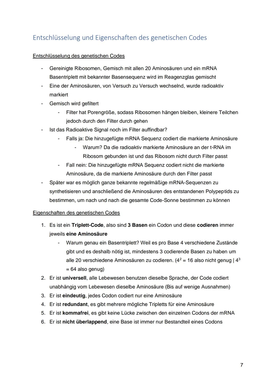 Biologie Leistungskurs Q1 Klausur 2 - Lernzettel
Inhalt
Die Entwicklung des Genbegriffs
Der Aufbau von DNA und RNA.
Die Funktion der verschi