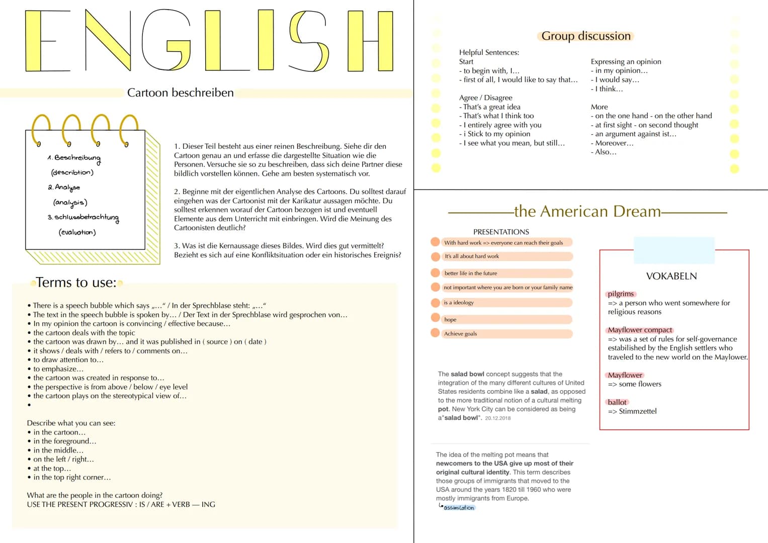ENGLISH
Cartoon beschreiben
1. Beschreibung
(describtion)
2. Analyse
(analysis)
3. Schlussbetrachtung
(evaluation)
• to emphasize...
the car