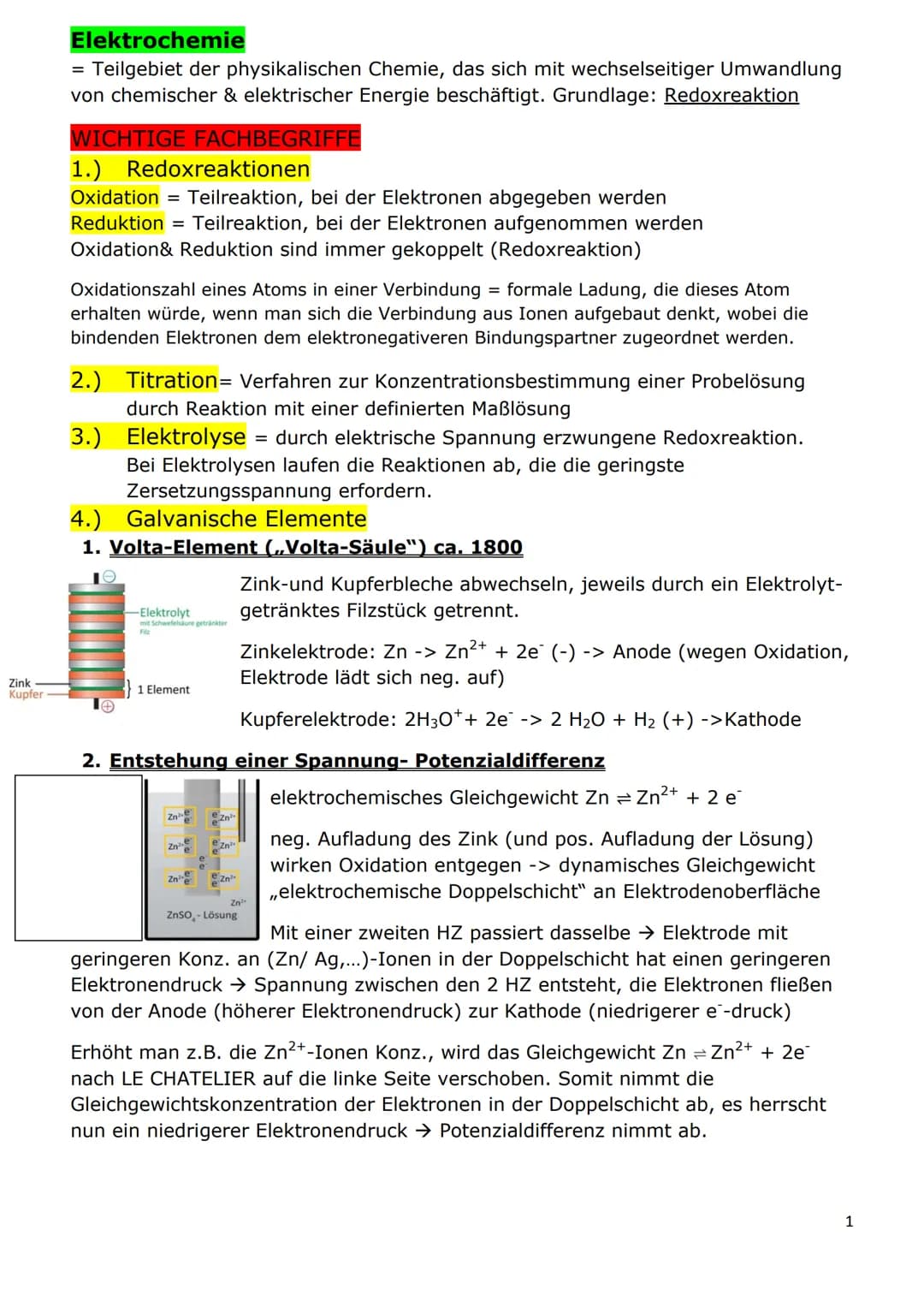 Zink
Kupfer
Elektrochemie
Teilgebiet der physikalischen Chemie, das sich mit wechselseitiger Umwandlung
von chemischer & elektrischer Energi