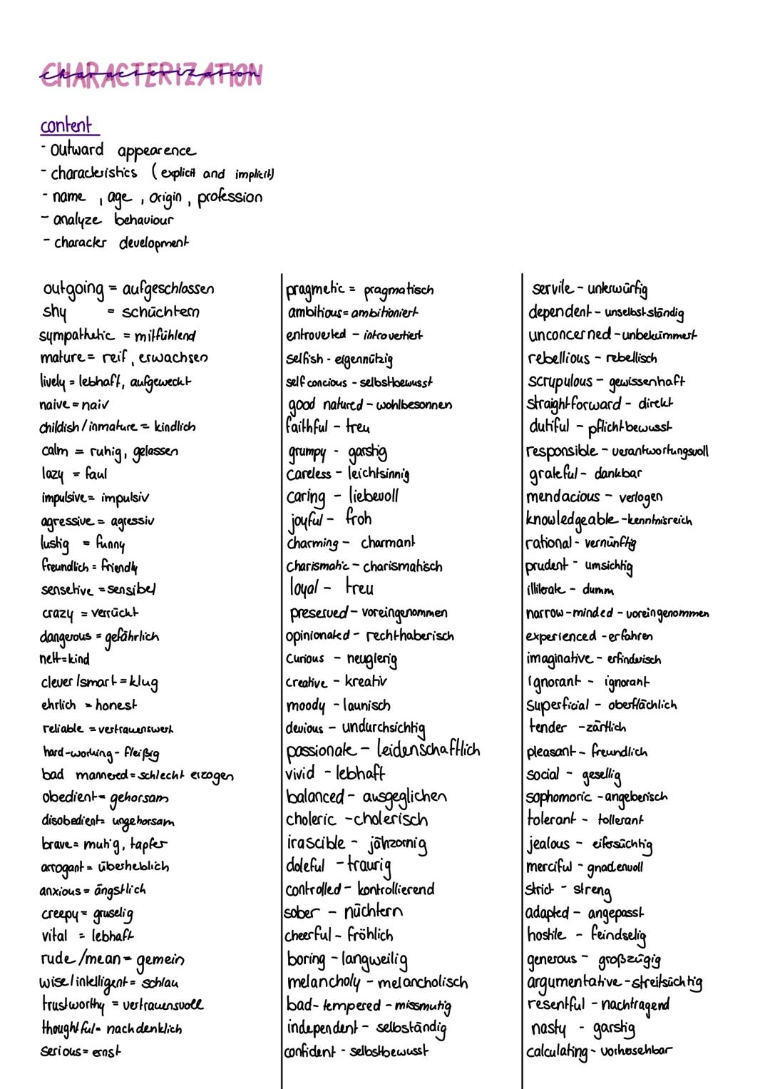 # CHARACTERIZATION

content
- Outward appearence
- characteristics (explicit and implicit)
- name , age , origin, profession
- analyze behav