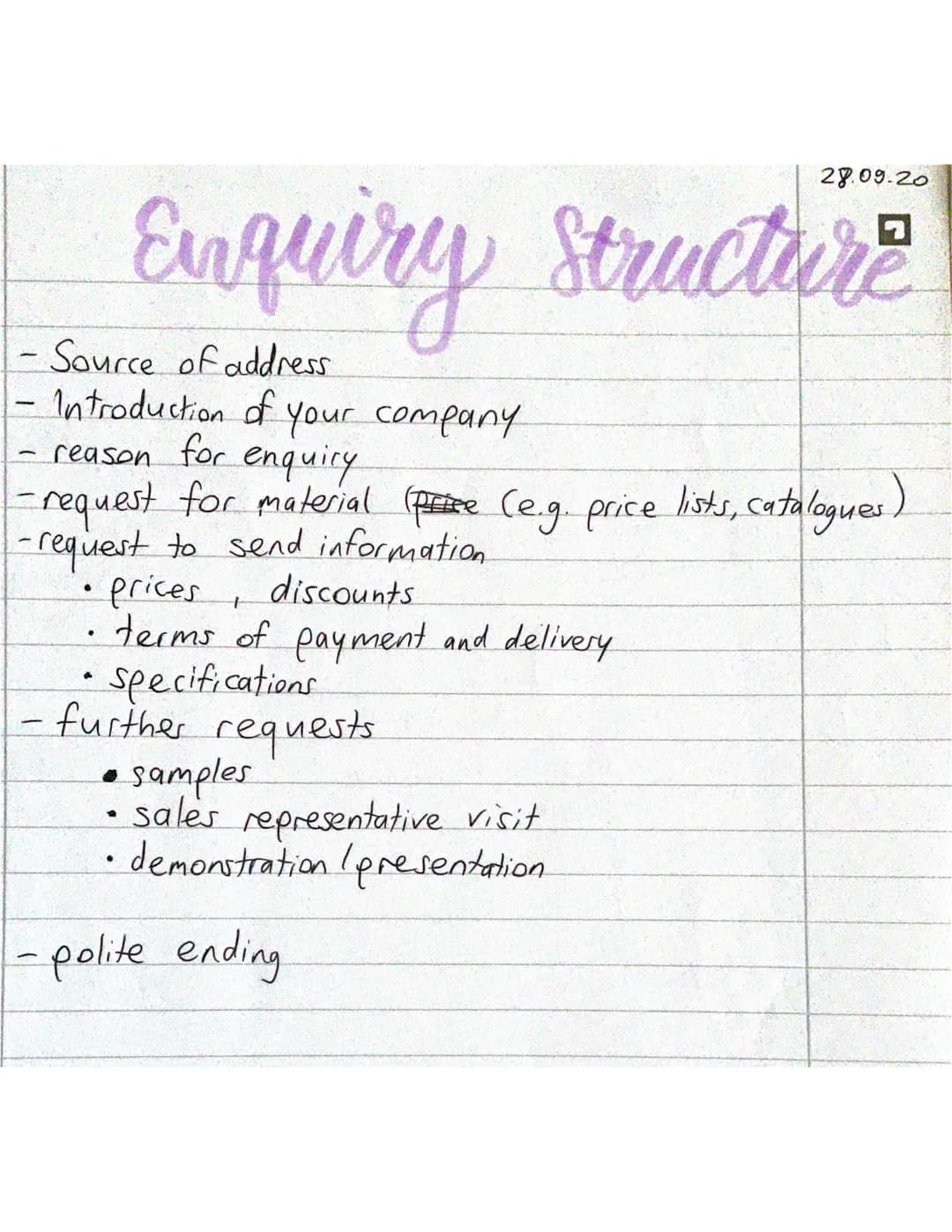 -
Enquiry structure
- Source of address
Introduction of your company
reason for enquiry
-request for material (price (e.g. price lists, cata