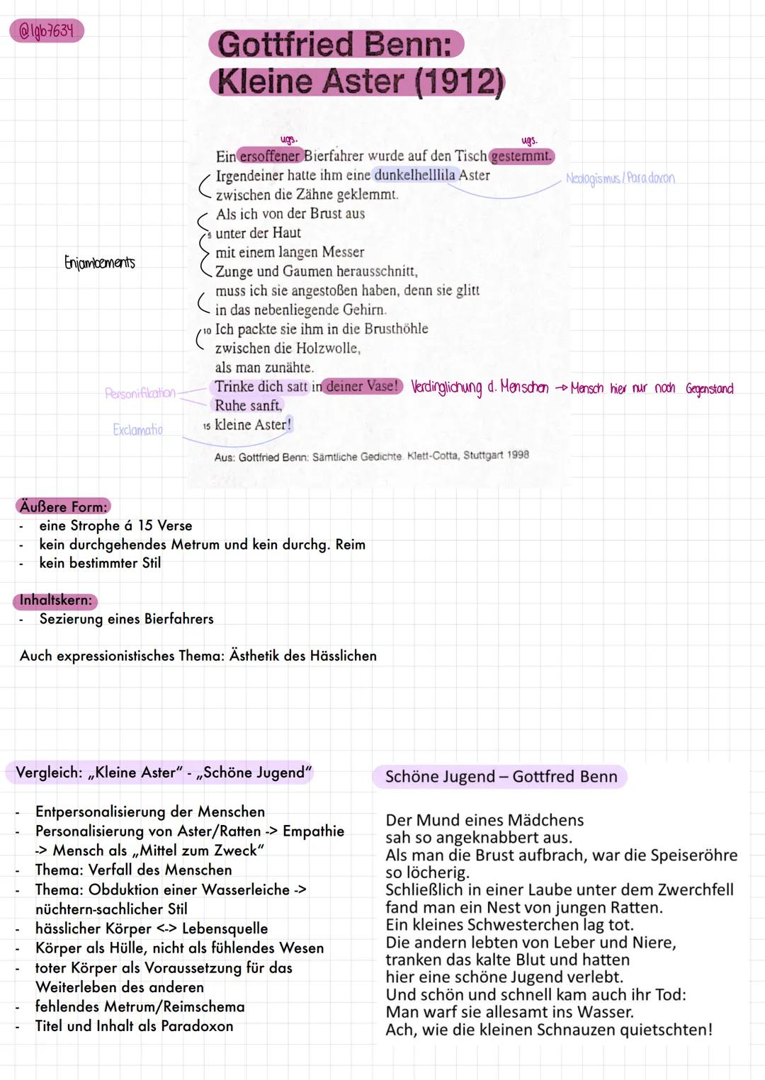 Gottfried Benn - Kleine Aster Analyse + Vergleich Schöne Jugend