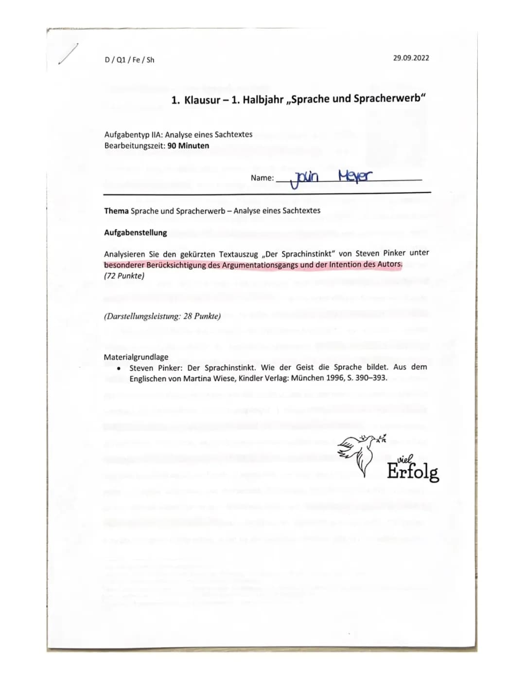 Analyse eines Sachtextes 