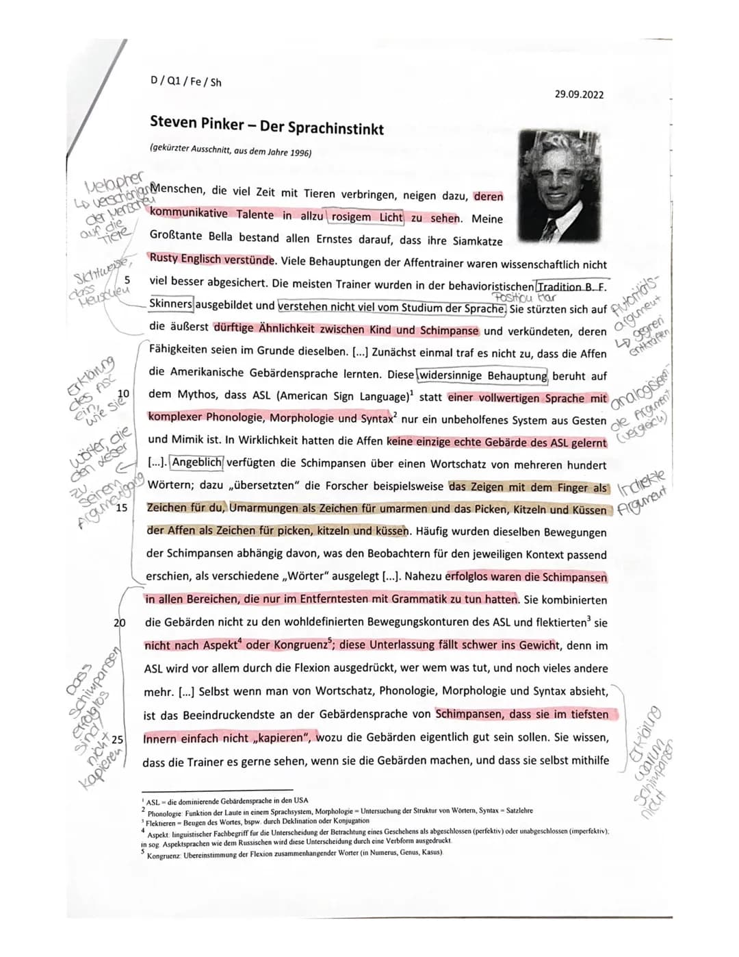 D/Q1/Fe/Sh
Aufgabentyp IIA: Analyse eines Sachtextes
Bearbeitungszeit: 90 Minuten
1. Klausur - 1. Halbjahr ,,Sprache und Spracherwerb"
Aufga