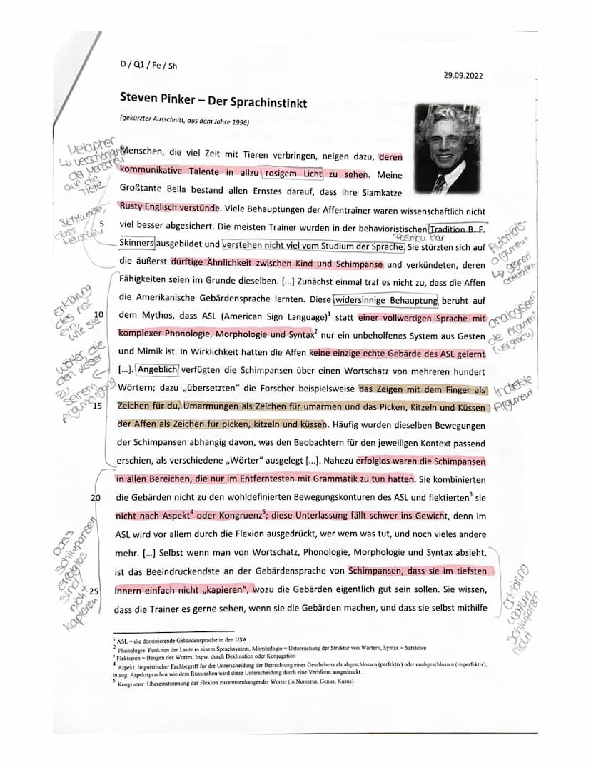 D/Q1/Fe/Sh
Aufgabentyp IIA: Analyse eines Sachtextes
Bearbeitungszeit: 90 Minuten
1. Klausur - 1. Halbjahr ,,Sprache und Spracherwerb"
Aufga