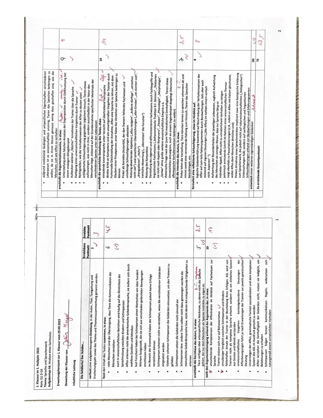 D/Q1/Fe/Sh
Aufgabentyp IIA: Analyse eines Sachtextes
Bearbeitungszeit: 90 Minuten
1. Klausur - 1. Halbjahr ,,Sprache und Spracherwerb"
Aufga