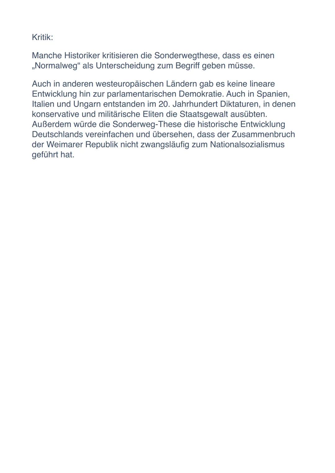 # Deutscher Sonderweg

Definition:

Die These vom Deutschen Sonderweg, auch Sonderwegsthese genannt,
besagt, dass sich die Entwicklung demok