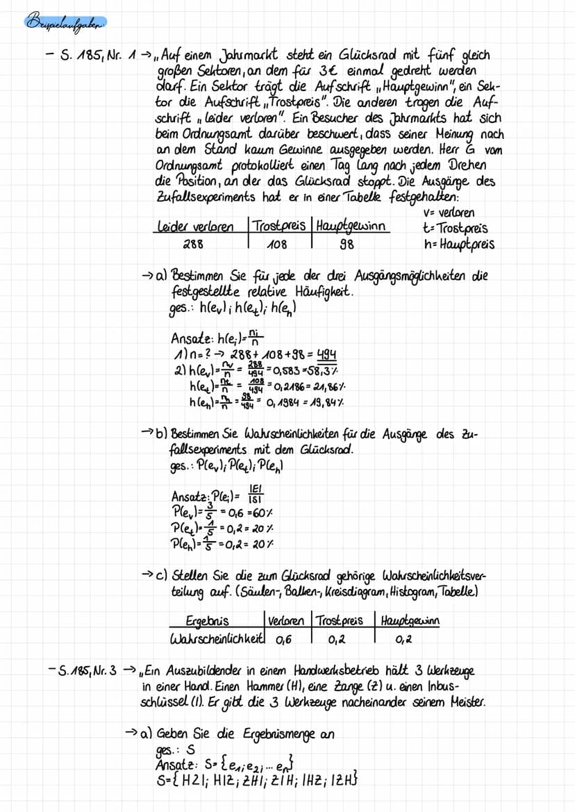 Stochastik
Grundbegriffe der Wahrscheinlichkeitsrechnung
- Zufallsexperiment →Vorgang, der (theoretisch) unendlich oft wiederholt
werden kan