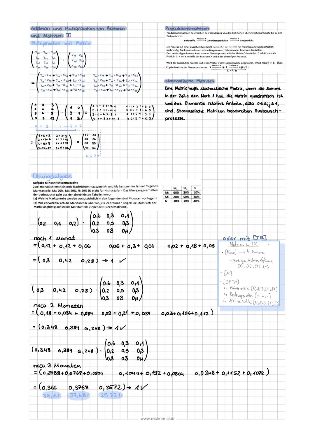 Themen
> Matrizen
> Einführung in Matrizen und Skalarmultiplikation
Unterschiedliche Arten von Matrizen
Übergangsmatrizen
Addition und Multi