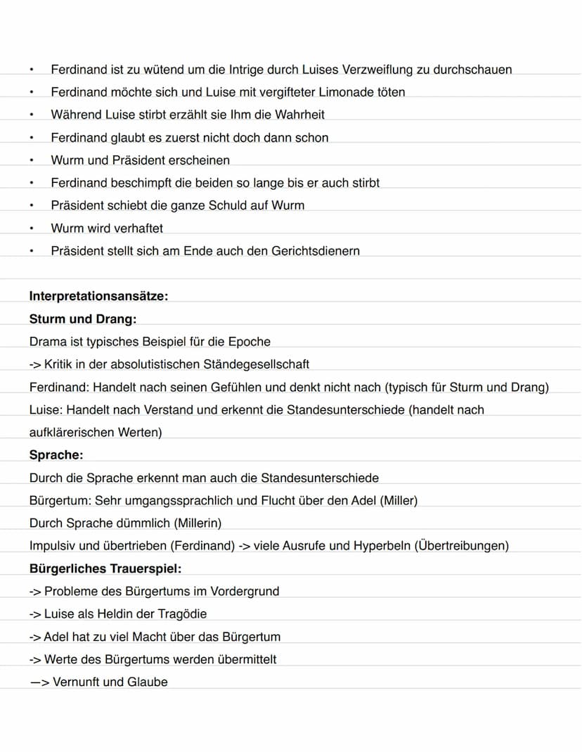Kabale und Liebe
Zusammenfassung:
Bürgerliches Trauerspiel (Form des Dramas) von Friedrich Schiller
Uraufführung: 1784
Epoche: Sturm und Dra