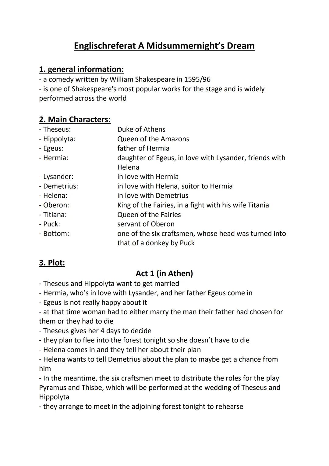 # Englischreferat A Midsummernight's Dream

1. general information:

- a comedy written by William Shakespeare in 1595/96
- is one of Shakes