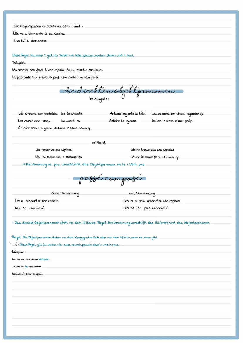 -OBJEKTPRONOMEN.
direktes Objektpronomen
Wen oder was?
Elle te cherche. Sie sucht dich.
1. Person singular me
2. Person singular te
3. Perso