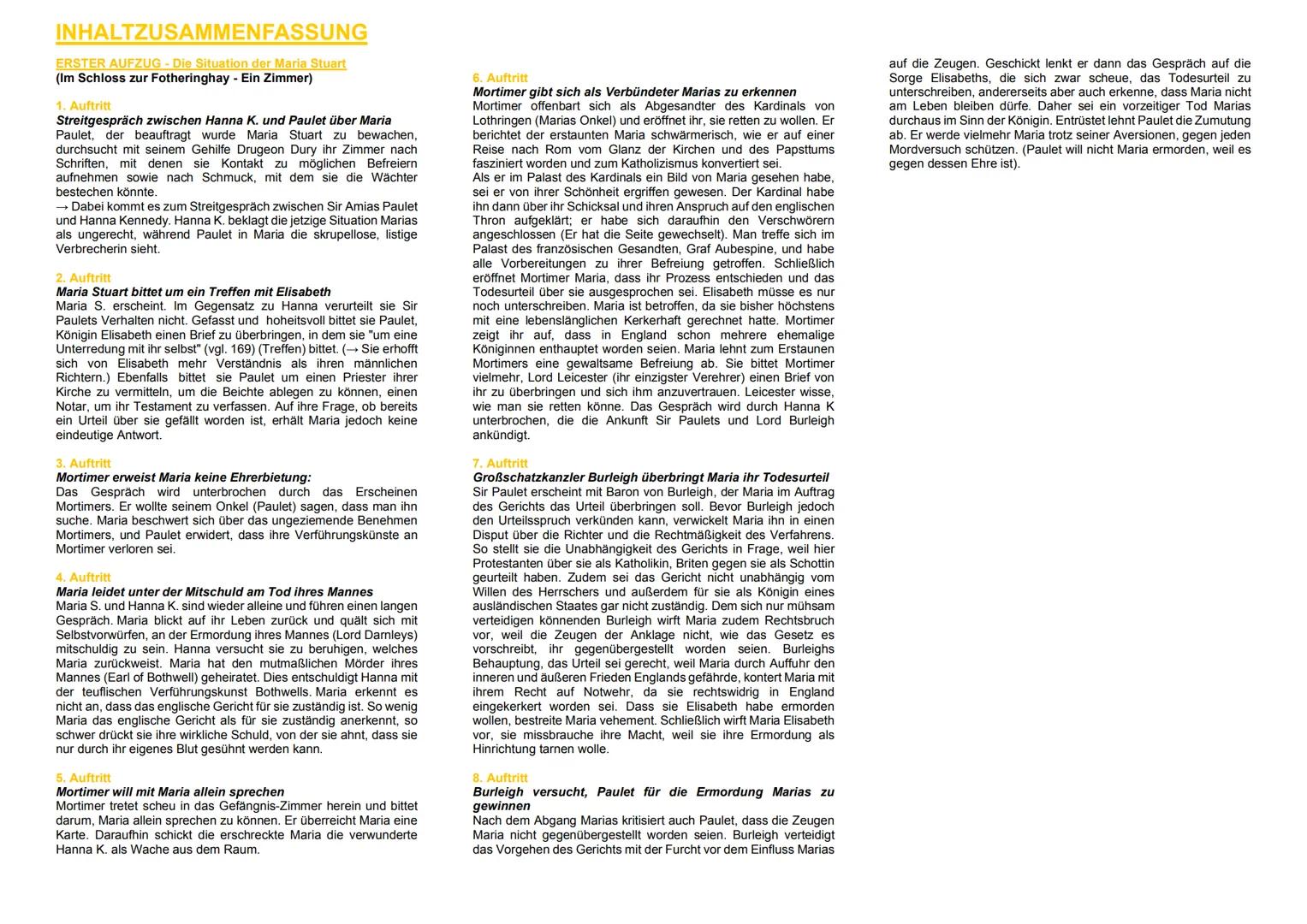INHALTZUSAMMENFASSUNG

ERSTER AUFZUG - Die Situation der Maria Stuart
(Im Schloss zur Fotheringhay - Ein Zimmer)

1. Auftritt
Streitgespräch