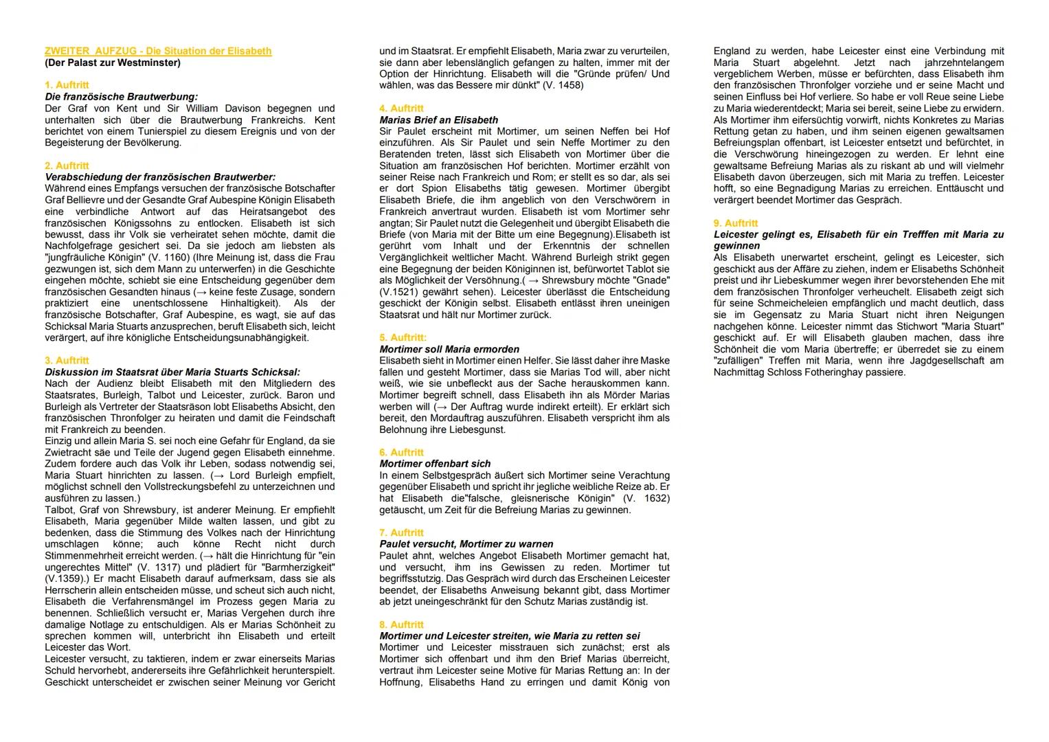 INHALTZUSAMMENFASSUNG

ERSTER AUFZUG - Die Situation der Maria Stuart
(Im Schloss zur Fotheringhay - Ein Zimmer)

1. Auftritt
Streitgespräch