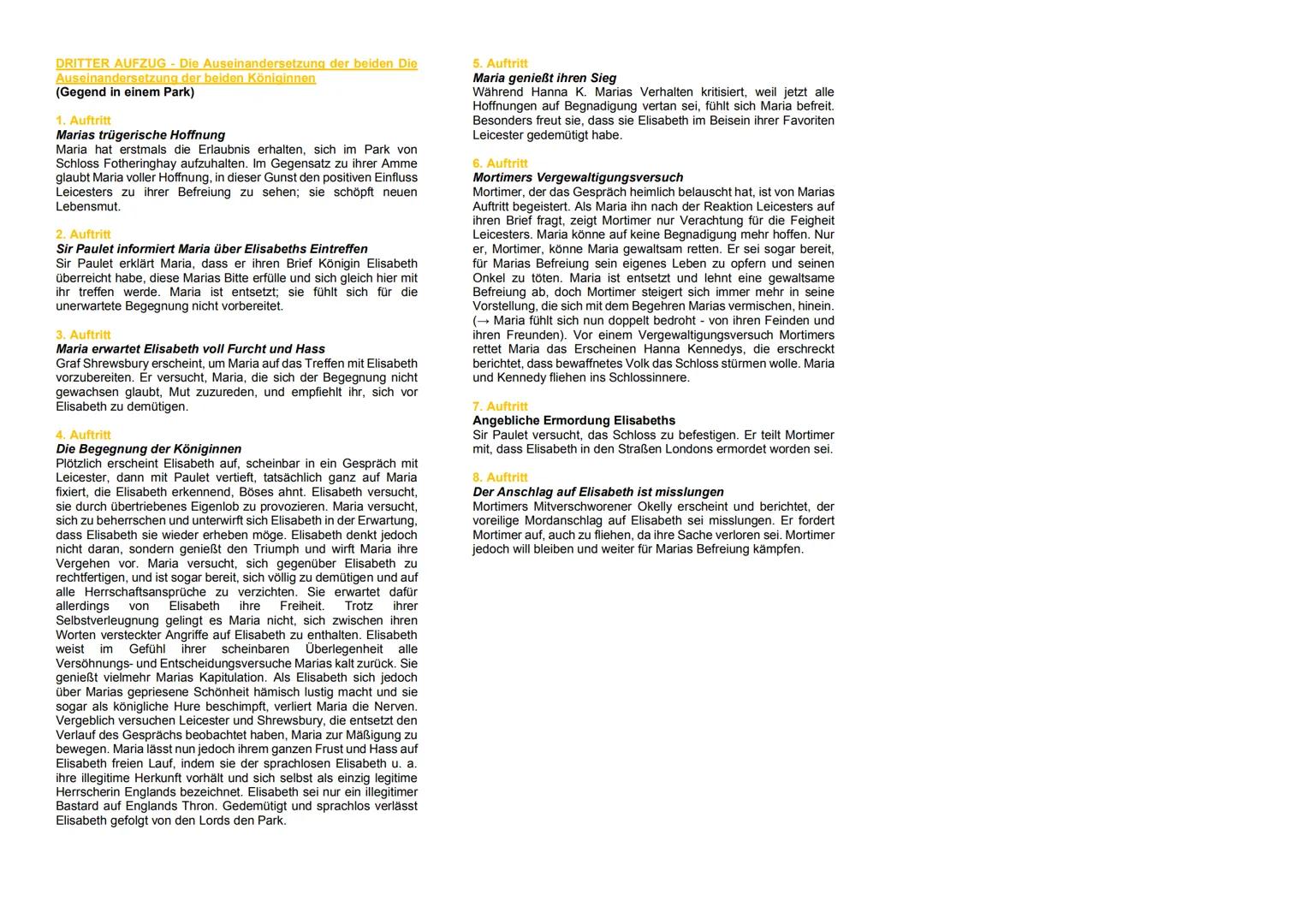 INHALTZUSAMMENFASSUNG

ERSTER AUFZUG - Die Situation der Maria Stuart
(Im Schloss zur Fotheringhay - Ein Zimmer)

1. Auftritt
Streitgespräch