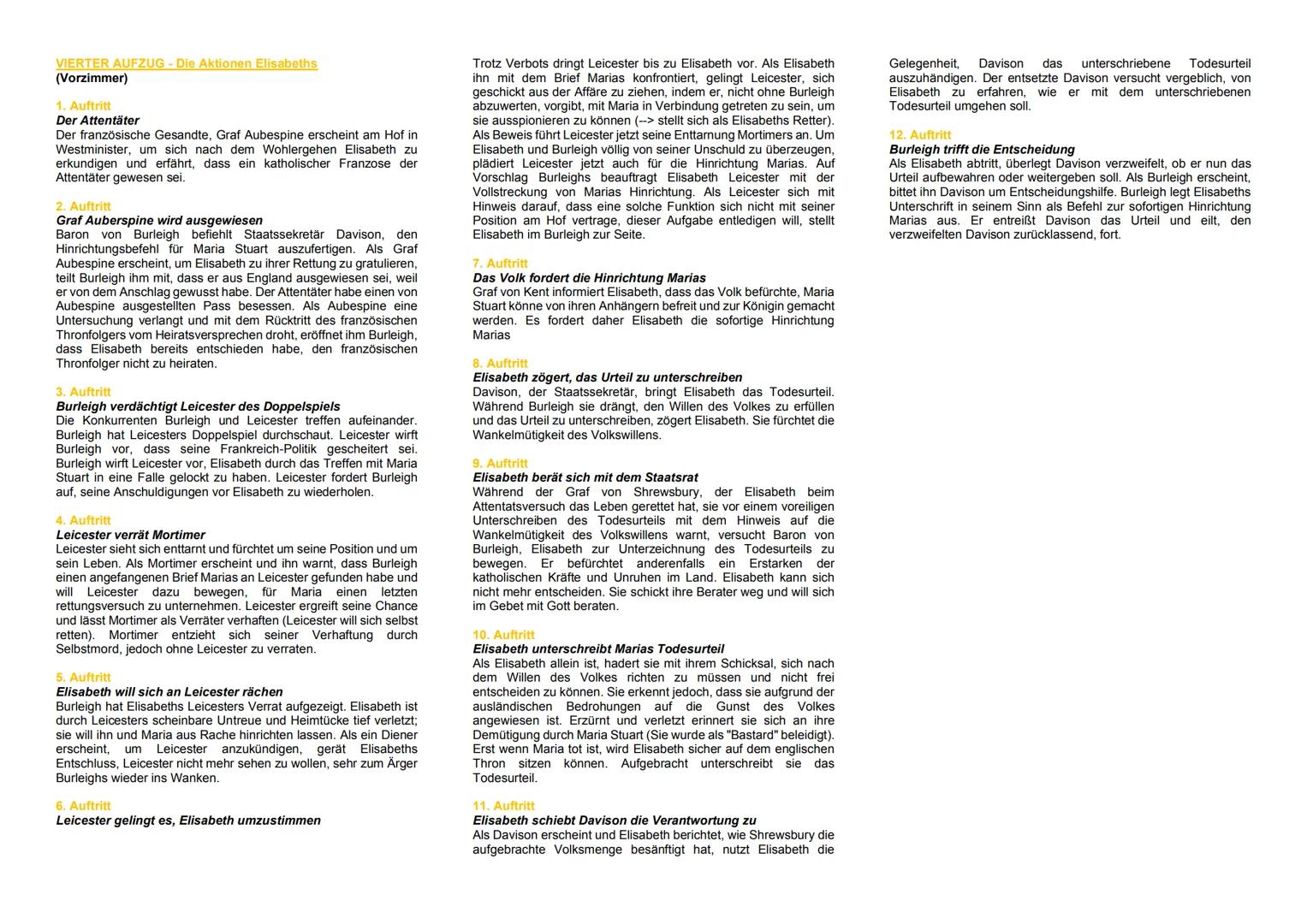 INHALTZUSAMMENFASSUNG

ERSTER AUFZUG - Die Situation der Maria Stuart
(Im Schloss zur Fotheringhay - Ein Zimmer)

1. Auftritt
Streitgespräch