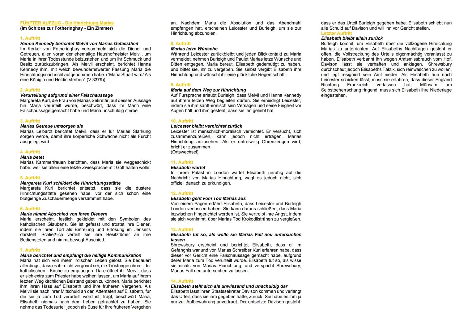 INHALTZUSAMMENFASSUNG

ERSTER AUFZUG - Die Situation der Maria Stuart
(Im Schloss zur Fotheringhay - Ein Zimmer)

1. Auftritt
Streitgespräch
