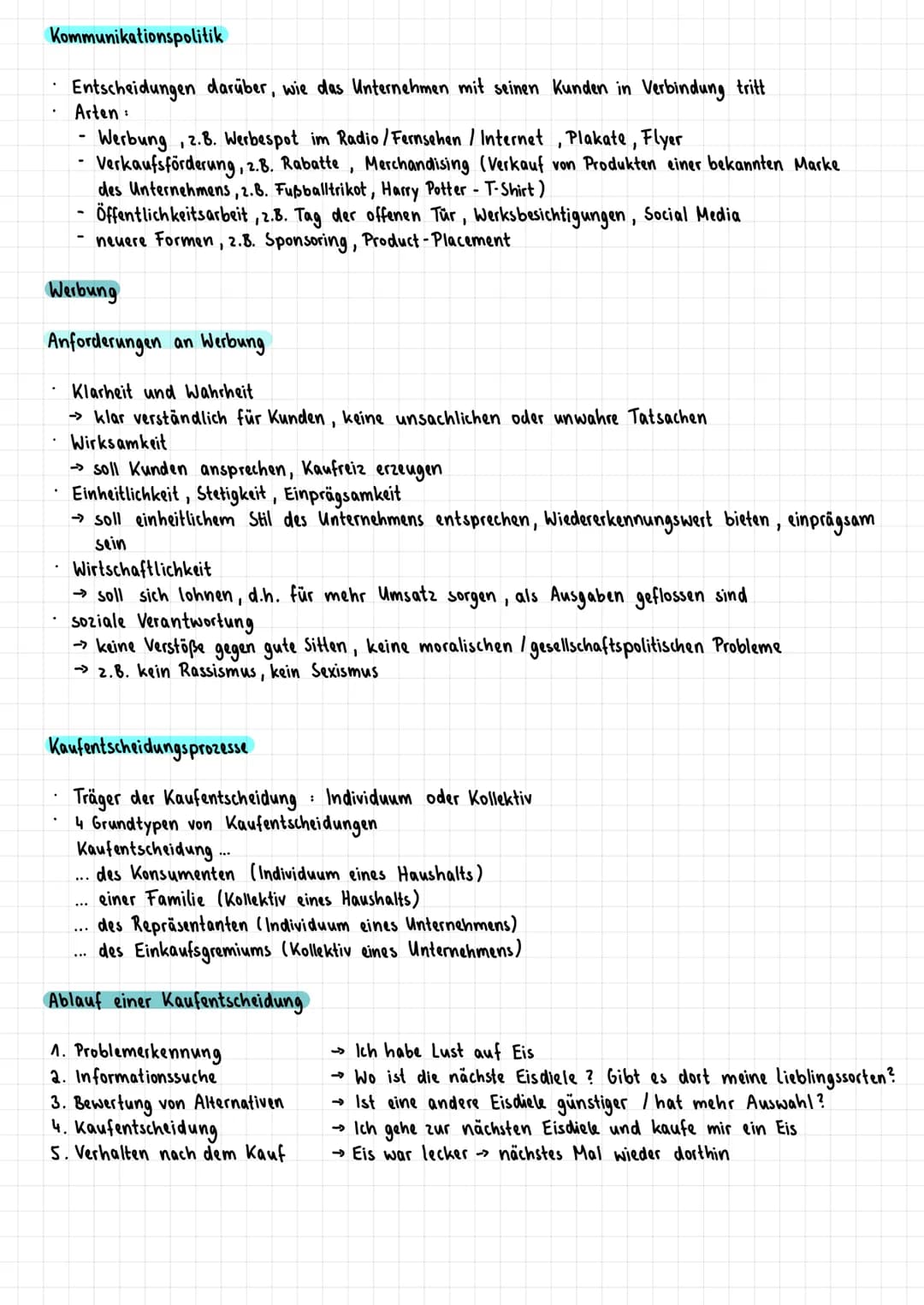 Lernzettel Marketing
Definition
Konzeption, bei der alle Aktivitäten eines Unternehmens konsequent auf die Erfüllung der Kunden-
bedürfnisse