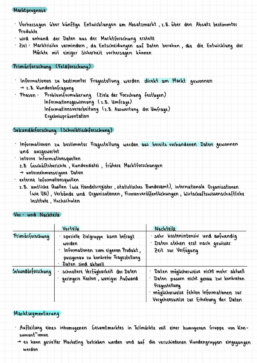 Lernzettel Marketing
Definition
Konzeption, bei der alle Aktivitäten eines Unternehmens konsequent auf die Erfüllung der Kunden-
bedürfnisse