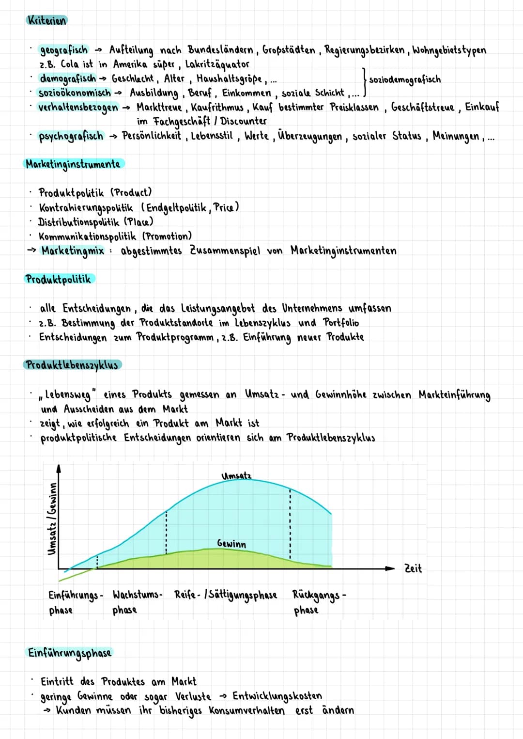 Lernzettel Marketing
Definition
Konzeption, bei der alle Aktivitäten eines Unternehmens konsequent auf die Erfüllung der Kunden-
bedürfnisse