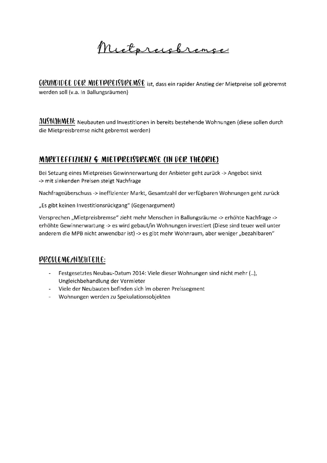 Mietpreisbremse - Allokationsfunktion Abi 