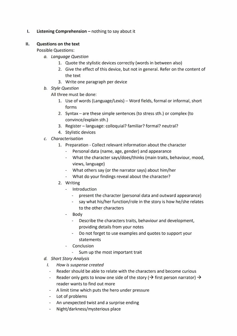Schriftliches Englisch Abitur 2020
Structure:
I. Listening Comprehension - 30 min; 20%
II. Questions on the text - Choose one of the 2 given