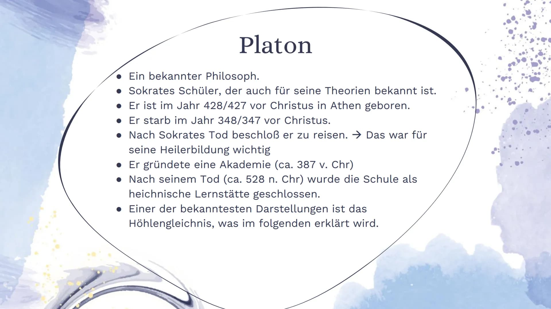 Das Höhlengleichnis
PL EF SX Einleitung
Sokrates Schüler, Platon, fragte
nach dem Ding selbst, er suchte
den Ursprung der Dinge, die Ideen.

