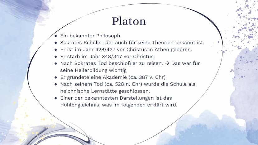 Das Höhlengleichnis
PL EF SX Einleitung
Sokrates Schüler, Platon, fragte
nach dem Ding selbst, er suchte
den Ursprung der Dinge, die Ideen.
