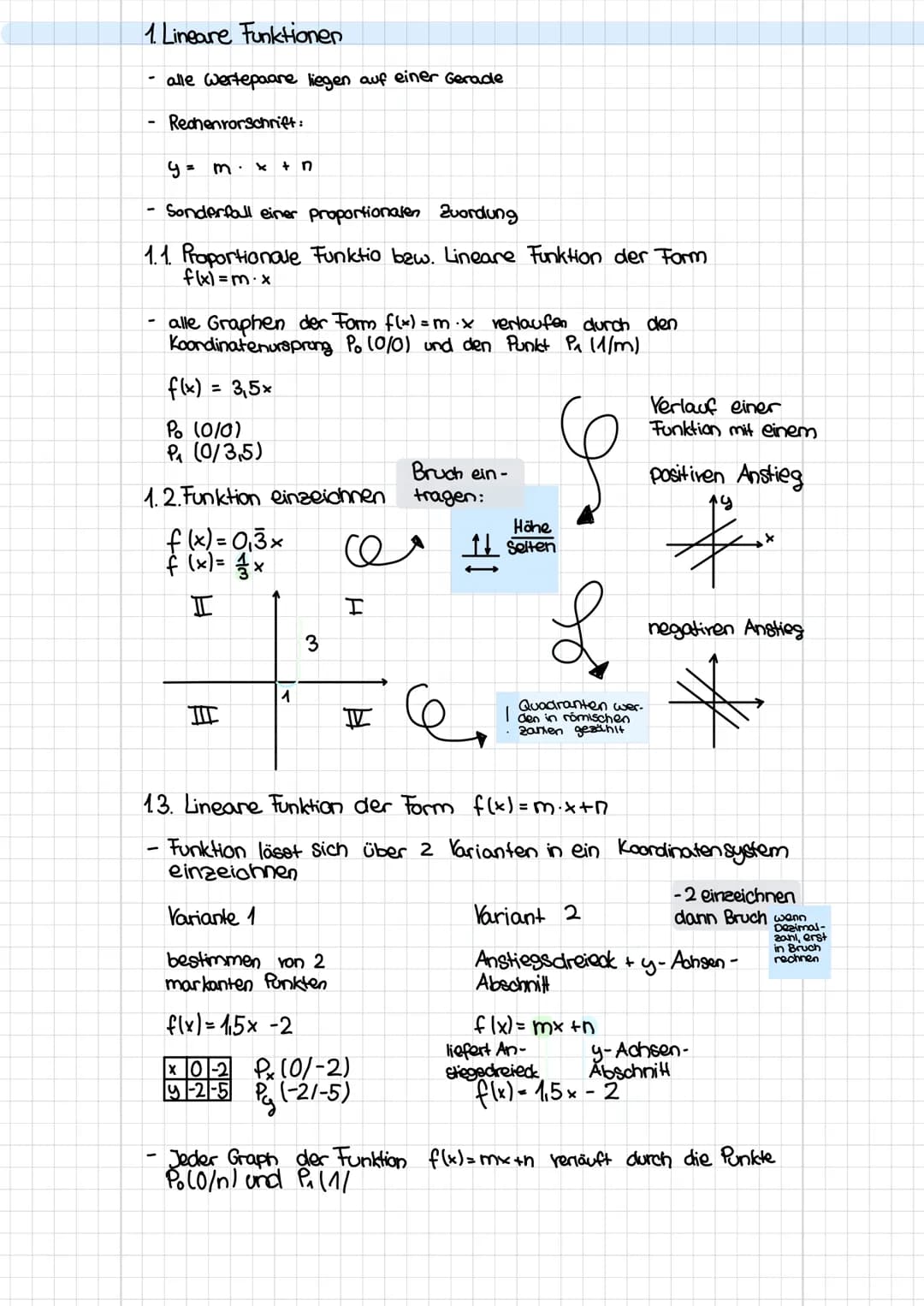 1. Lineare Funktionen
- alle Wertepaare liegen auf einer Gerade
Rechenrorschrift:
y = m. x
Sonderfall einer proportionalen Zuordung
1.1. Pro