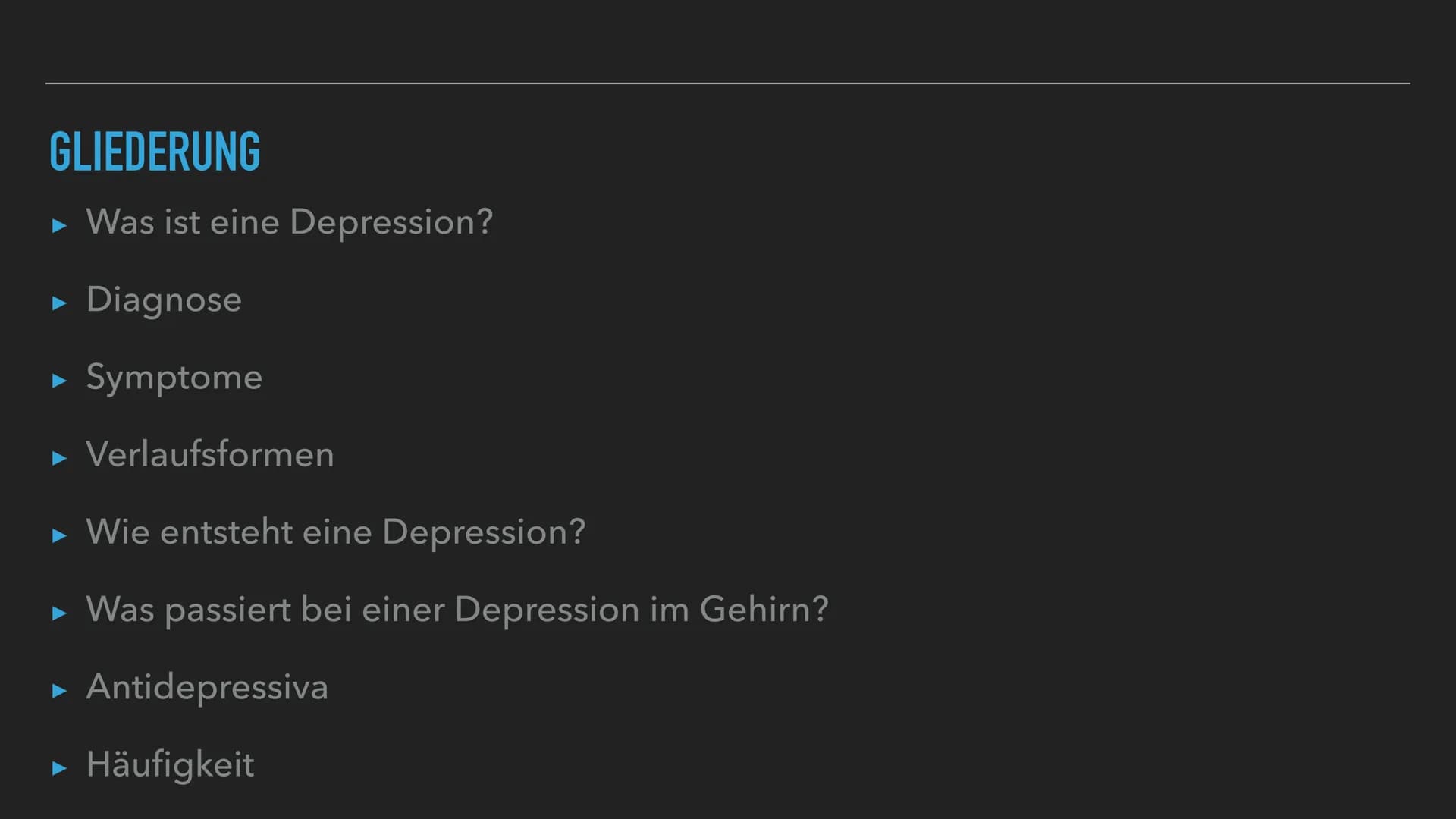 Depressionen
• ernste Erkrankung
•Hauptsymptome:
Gedrückte Stimmung, Interessen- & Freudlosigkeit, Antriebsmangel bzw. erhöhte Ermüdbarkeit
