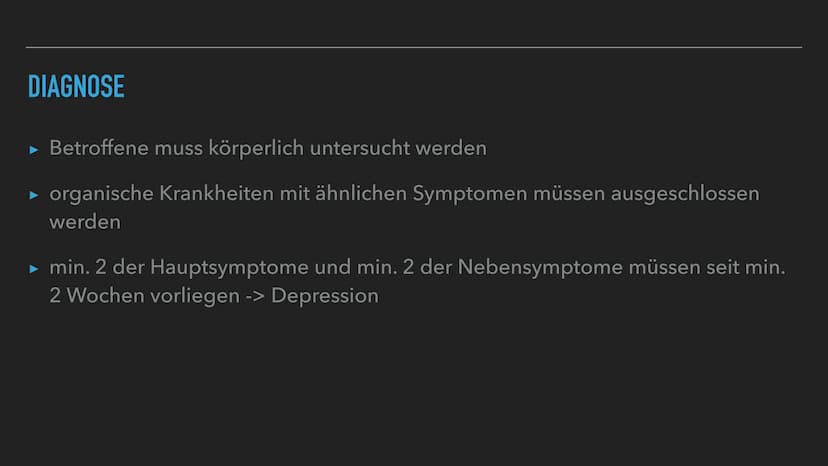 Depressionen
• ernste Erkrankung
•Hauptsymptome:
Gedrückte Stimmung, Interessen- & Freudlosigkeit, Antriebsmangel bzw. erhöhte Ermüdbarkeit
