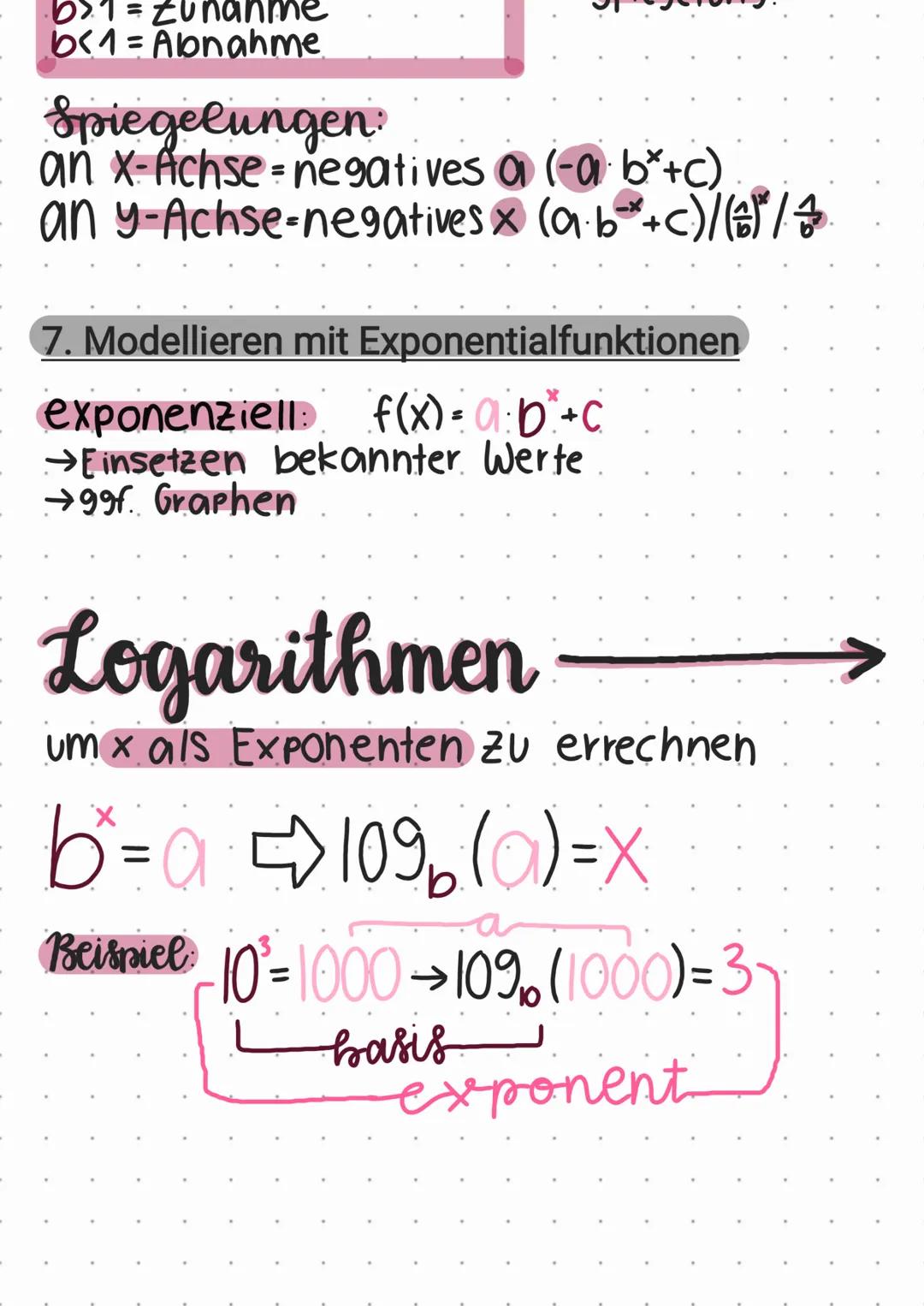 # Exponenzial-
funktionen

1. Zwischen Wachstumsfaktor und
Wachstumsrate (Prozentsatz) wechseln

- Zunahme in % $b=1+\frac{t}{100}$ ⇨b>1=Wac