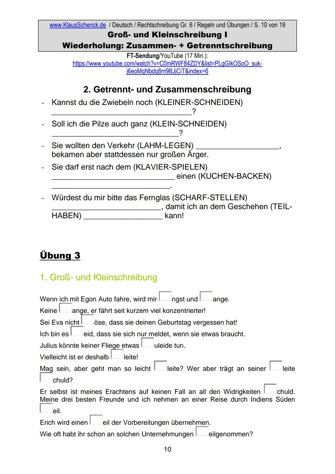 www.KlausSchenck.de / Deutsch (2008/09) / Rechtschreibung Gr. 1 / Regeln und Übungen / S. 1 von 11
s-Laute / Doppelungen / dass/das
FT-Sendu