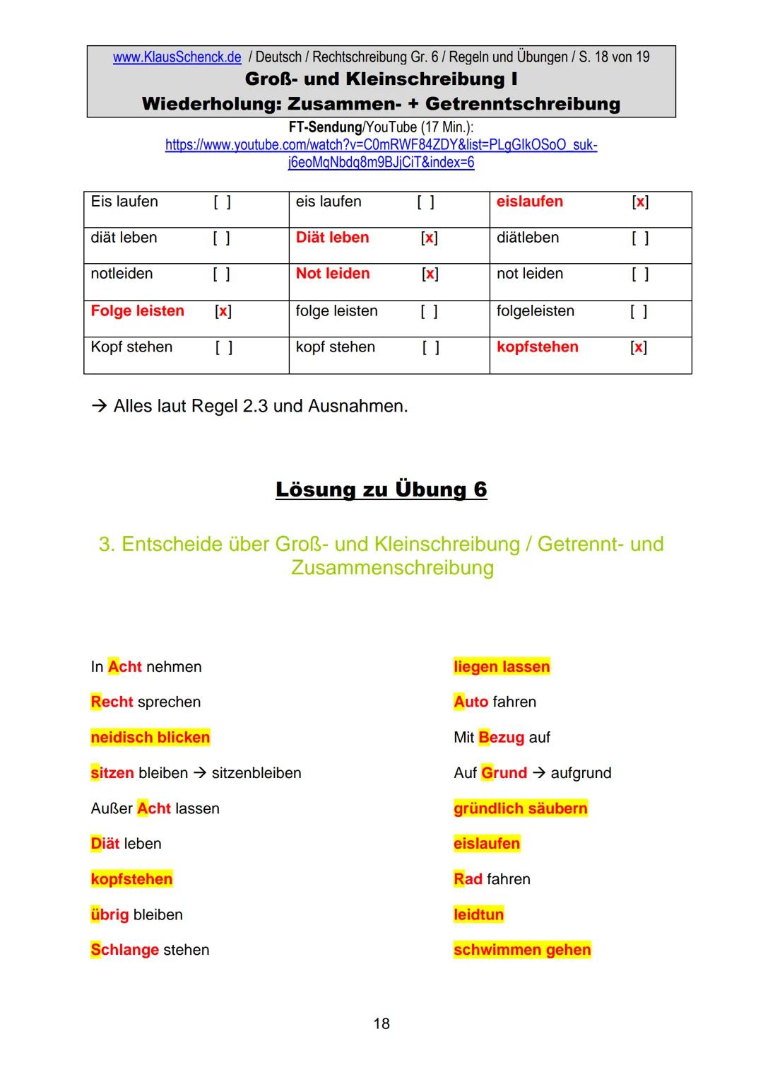 www.KlausSchenck.de / Deutsch (2008/09) / Rechtschreibung Gr. 1 / Regeln und Übungen / S. 1 von 11
s-Laute / Doppelungen / dass/das
FT-Sendu