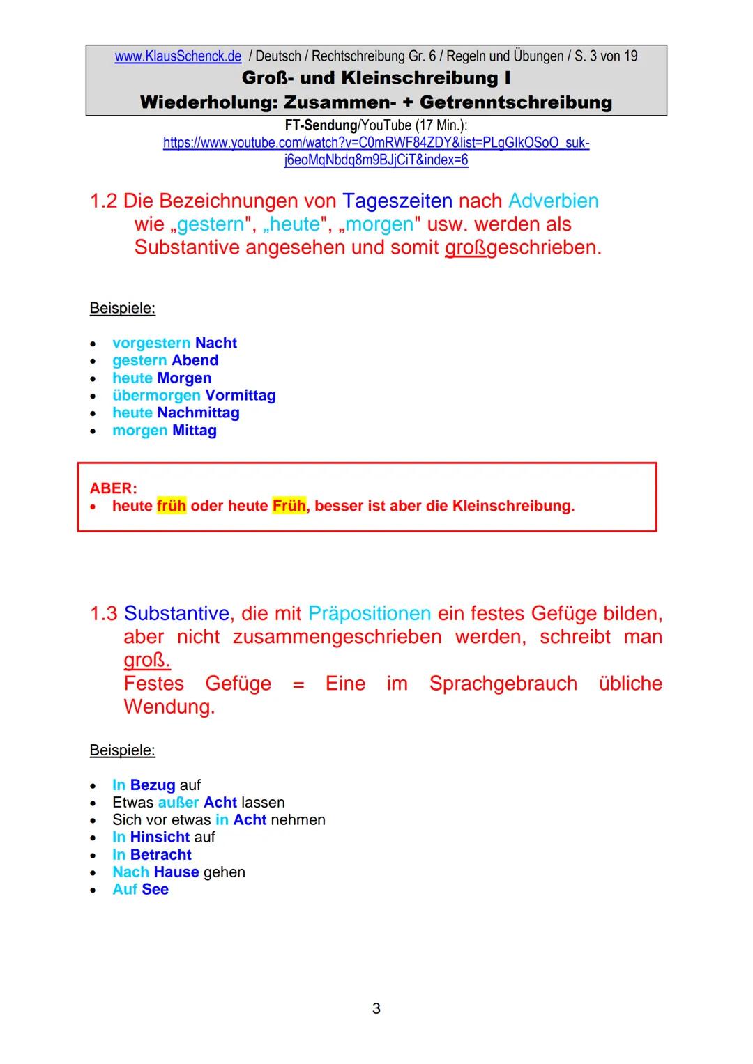 www.KlausSchenck.de / Deutsch (2008/09) / Rechtschreibung Gr. 1 / Regeln und Übungen / S. 1 von 11
s-Laute / Doppelungen / dass/das
FT-Sendu