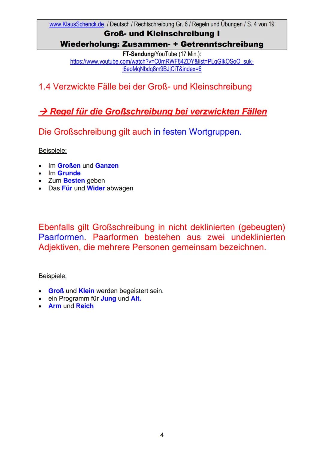 www.KlausSchenck.de / Deutsch (2008/09) / Rechtschreibung Gr. 1 / Regeln und Übungen / S. 1 von 11
s-Laute / Doppelungen / dass/das
FT-Sendu