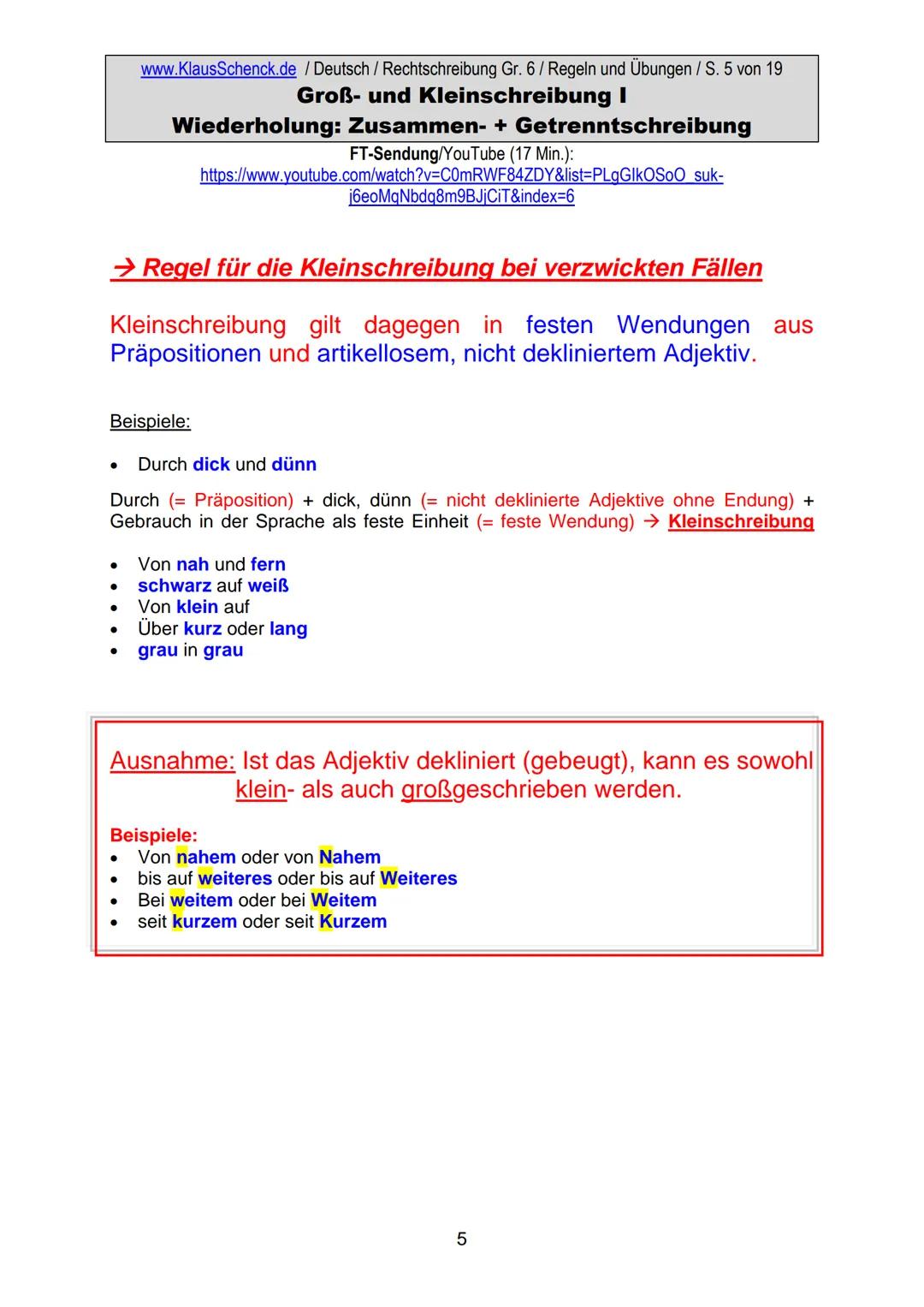 www.KlausSchenck.de / Deutsch (2008/09) / Rechtschreibung Gr. 1 / Regeln und Übungen / S. 1 von 11
s-Laute / Doppelungen / dass/das
FT-Sendu