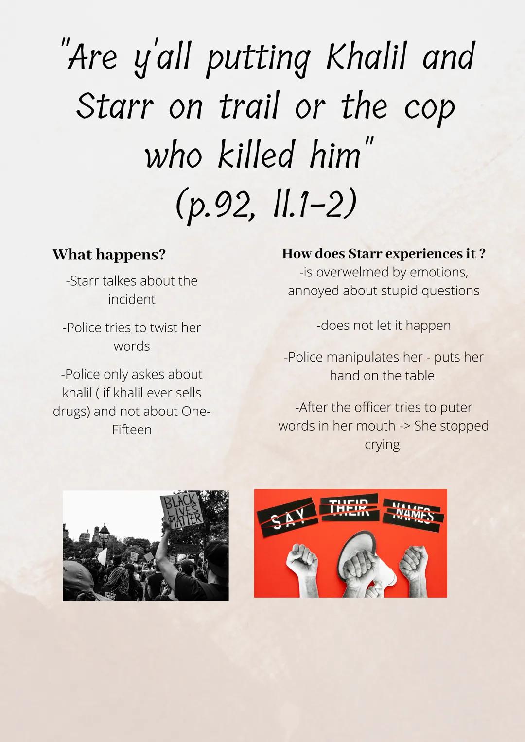 The Caster's Life in Garden Heights
P(B)- Chapter 4
1) Sum up the different views on wheter Starr should talk to the police and her final de