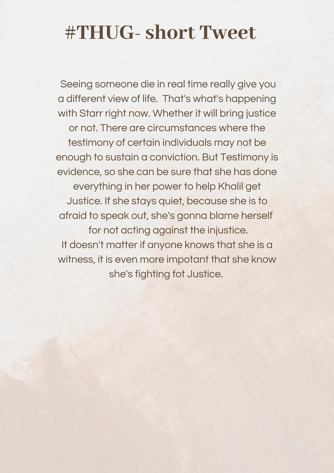 The Caster's Life in Garden Heights
P(B)- Chapter 4
1) Sum up the different views on wheter Starr should talk to the police and her final de