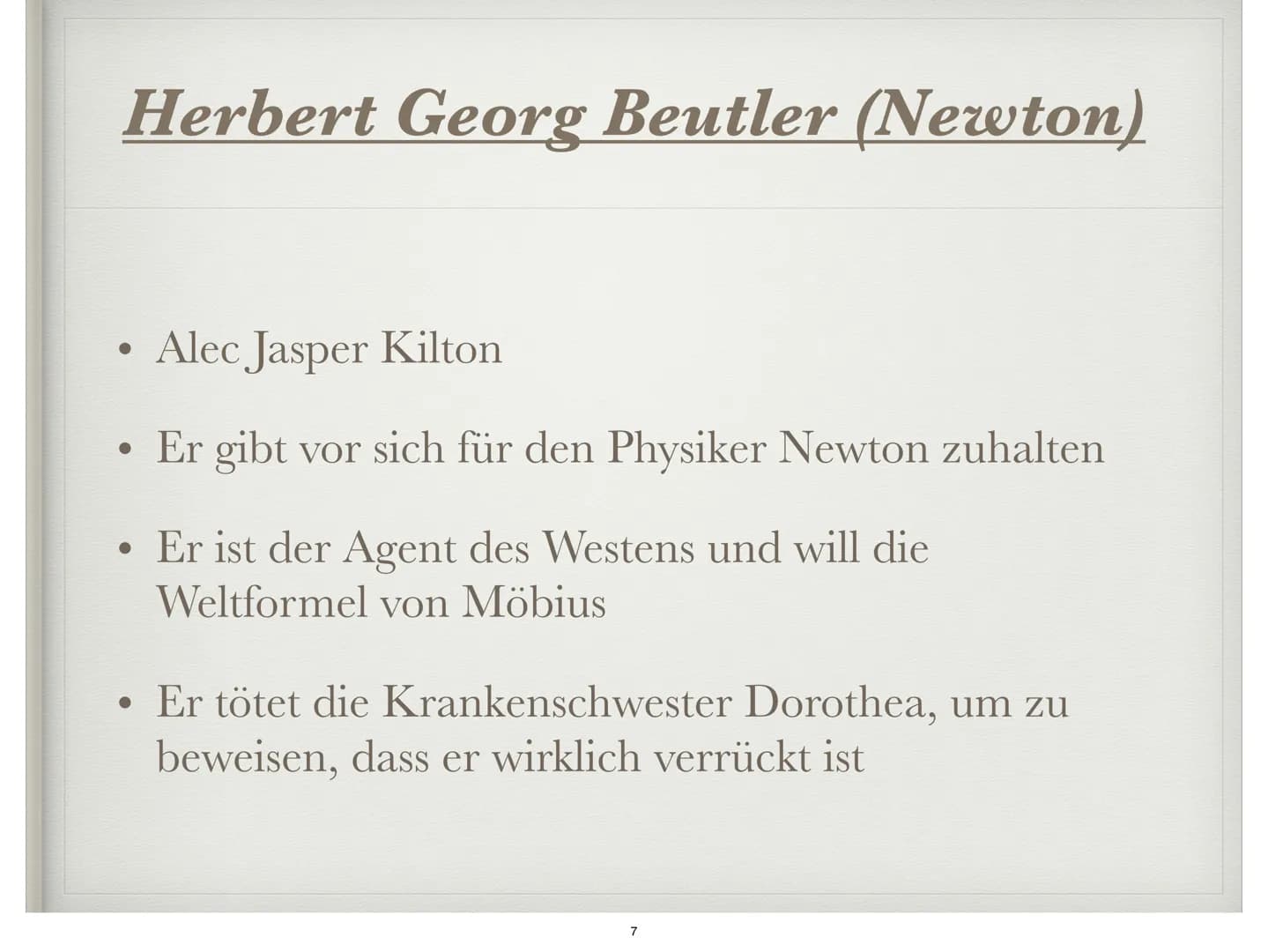 DIE PHYSIKER
Von Friedrich Dürrenmatt ●
●
●
●
●
●
●
Autor
Informationen zum Buch
Figuren
Hauptfiguren
Akt 1
Akt 2
Fazit
Gliederung
Quellen
2