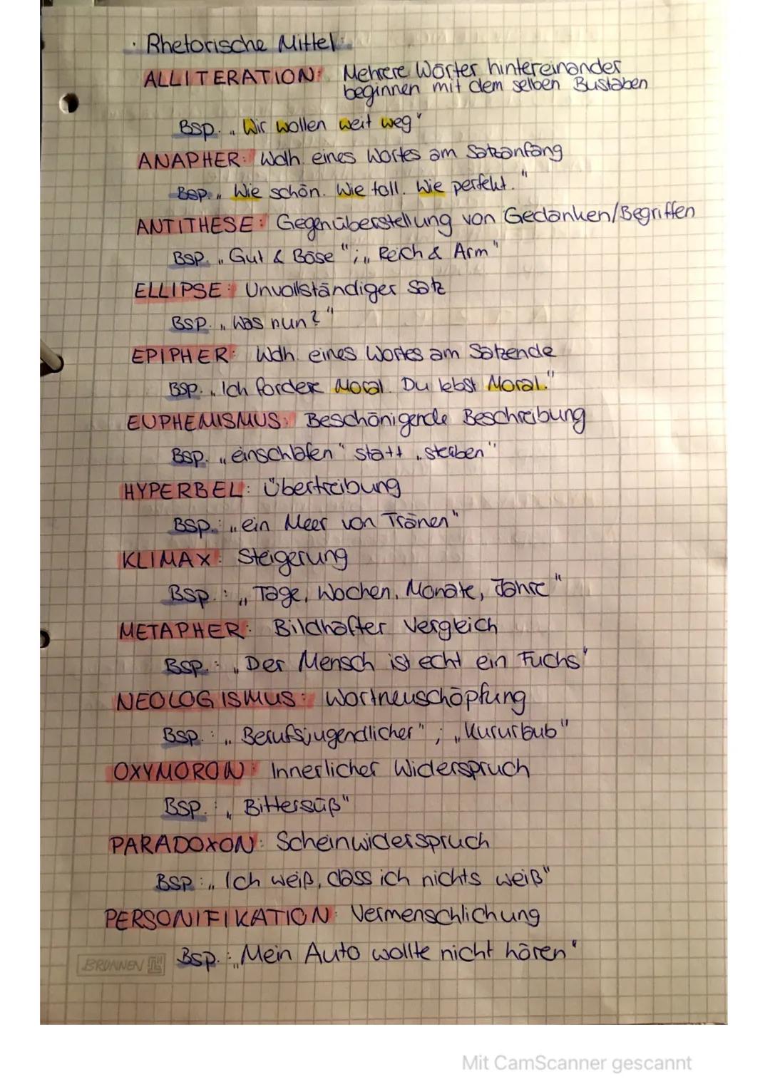 - Rhetorische Mittel
- ALLITERATION Mehrere Wörter hintereinander
  beginnen mit dem selben Bustaben
- Bsp... Wir wollen weit weg
- ANAPHER: