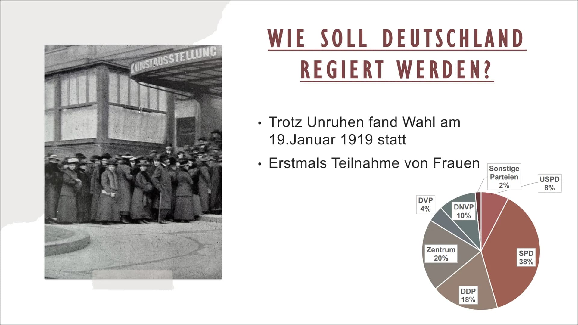 DIE WEIMARER REPUBLIK INHALTSVERZEICHNIS
DITTMAN
EBERT
Die Gründung der deutschen Republik.
Wie soll Deutschland regiert werden?
• Die Gründ