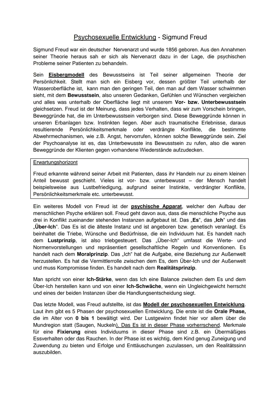 Psychosexuelle Entwicklung - Sigmund Freud
Sigmund Freud war ein deutscher Nervenarzt und wurde 1856 geboren. Aus den Annahmen
seiner Theori