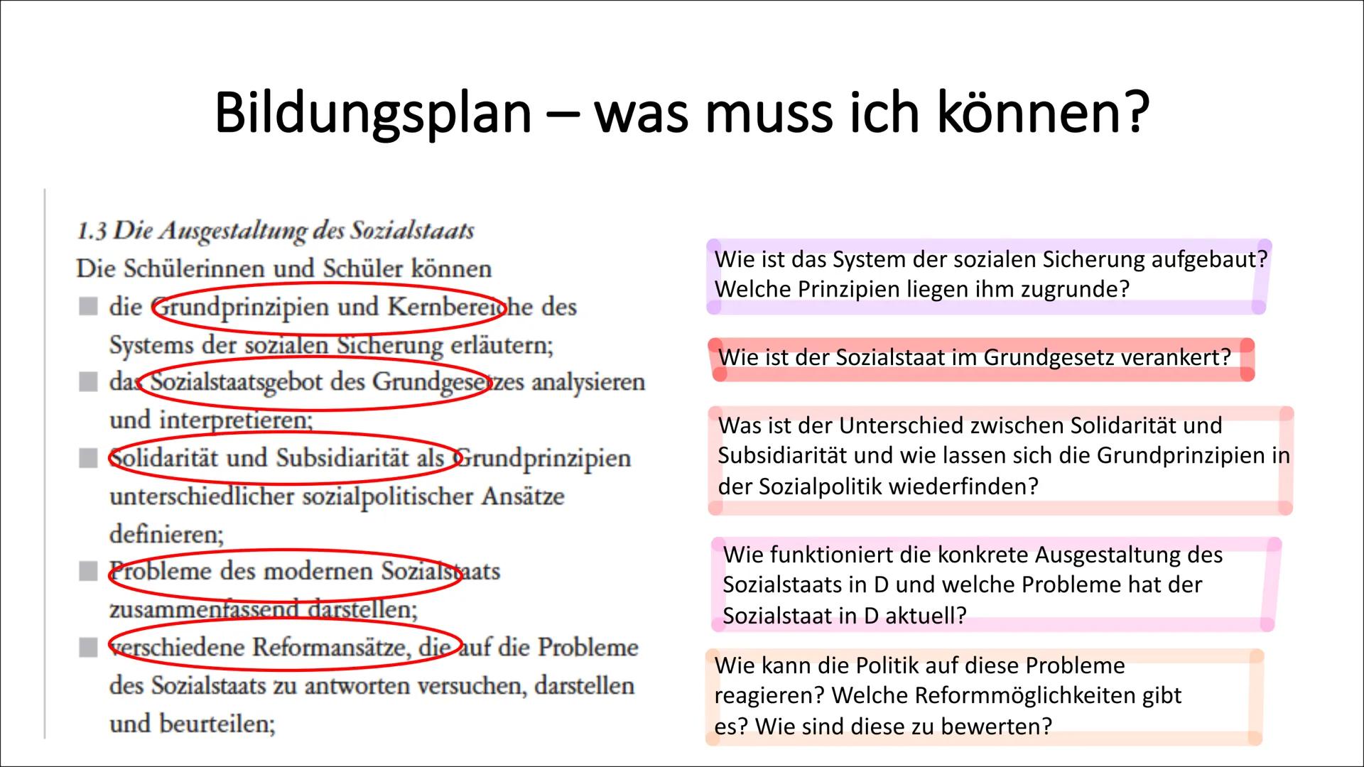 Sozialstaat
Abitur ✓ Gerechtigkeitsbegriff/ Soziale Gerechtigkeit
No
✓ • Wertewandel
✓
●
Armut
●
Demographischer Wandel
Modelle Sozialstrukt