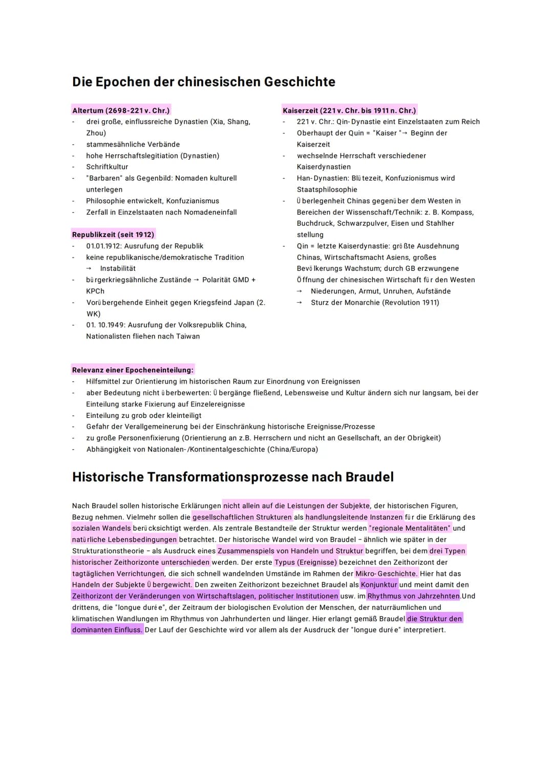 Die Epochen der chinesischen Geschichte
Altertum (2698-221 v. Chr.)
drei große, einflussreiche Dynastien (Xia, Shang,
Zhou)
stammesähnliche 