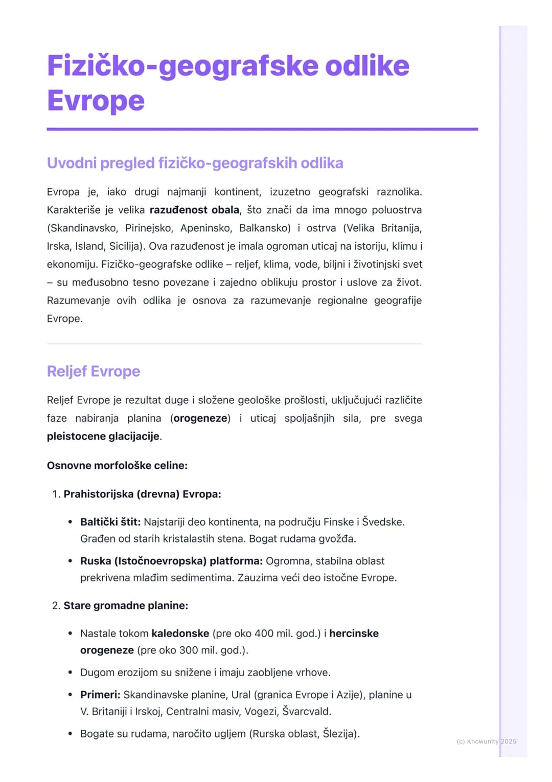 # Fizičko-geografske odlike
Evrope

Uvodni pregled fizičko-geografskih odlika

Evropa je, iako drugi najmanji kontinent, izuzetno geografski