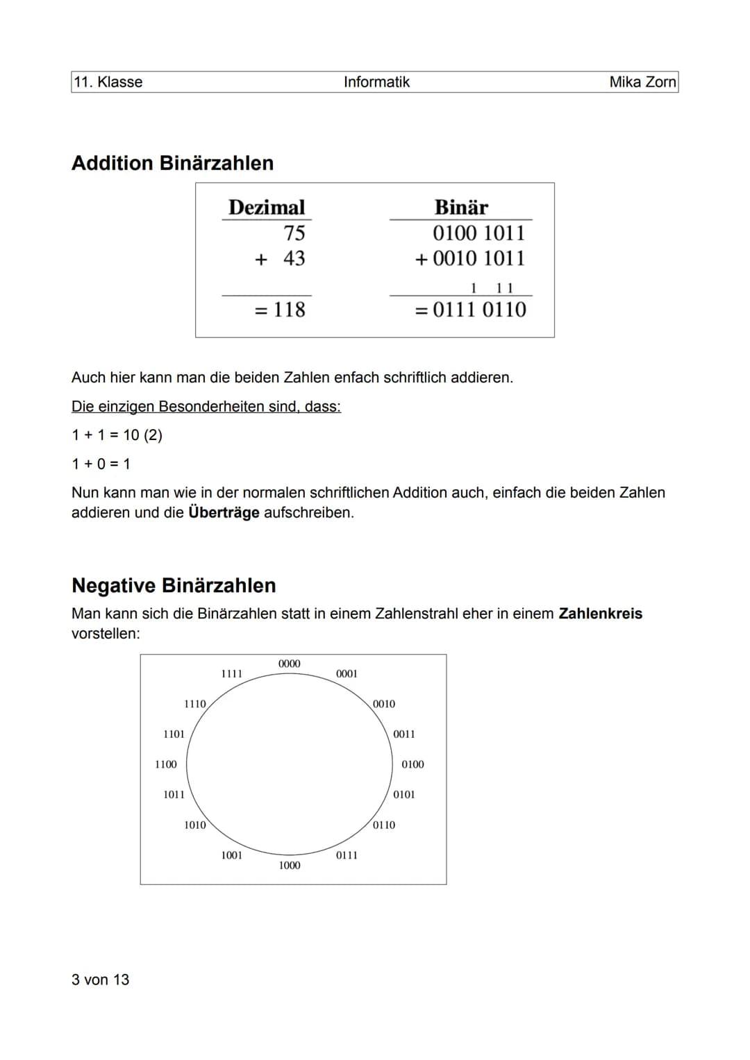 11. Klasse
2. Klausur 2022
Inhaltsverzeichnis
Binärsystem....
Umwandlung Binärzahlen in Dezimalzahlen.
Umwandlung Dezimalzahlen in Binärzahl