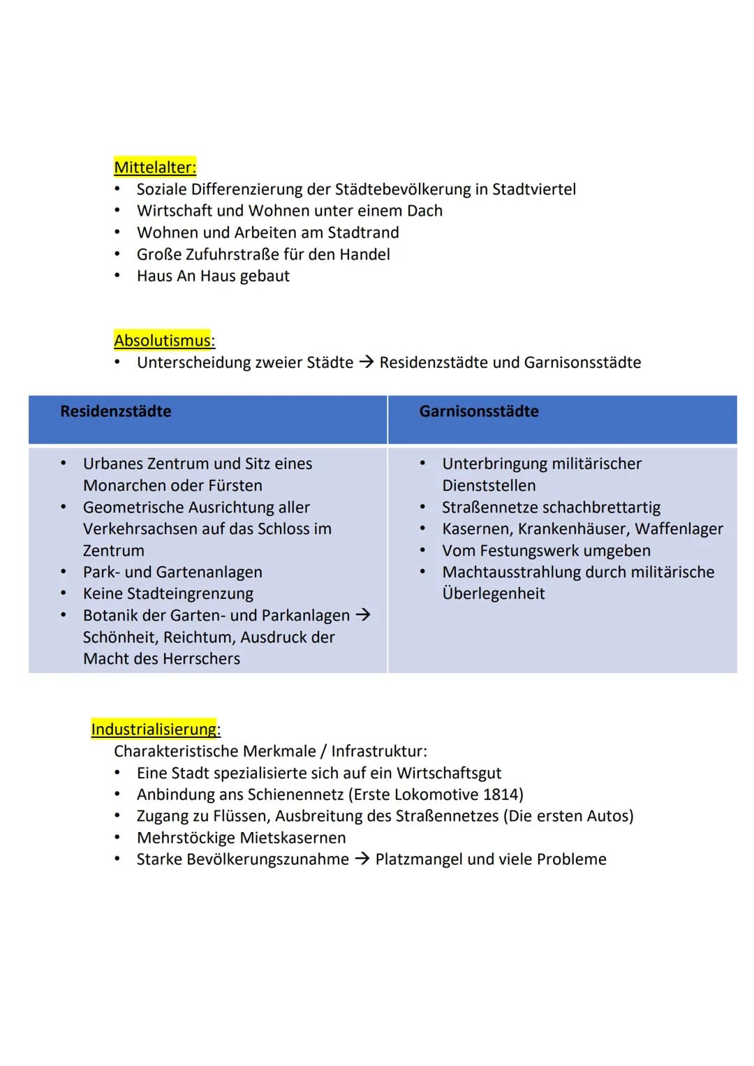 Erdkunde Inhaltsverzeichnis
Stadtgeographische/Stadtentwicklung
●
Städtebau in Mitteleuropa
o Städtebau (Römische-, Mittelalterliche-,
Absol