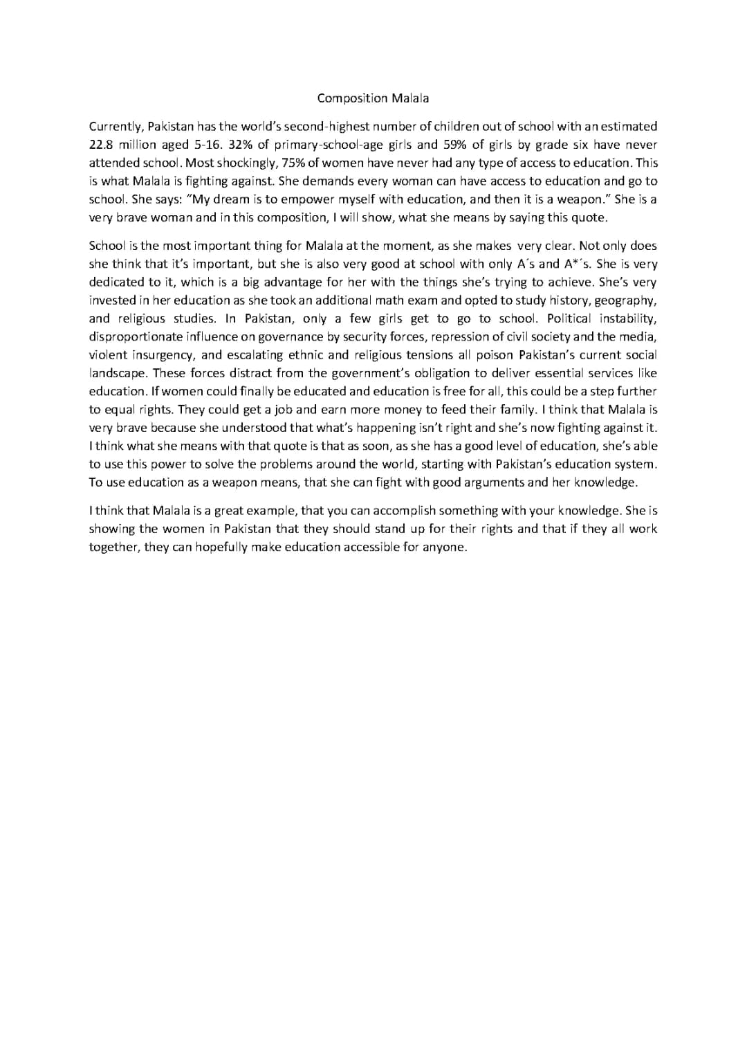 Composition about Malala 