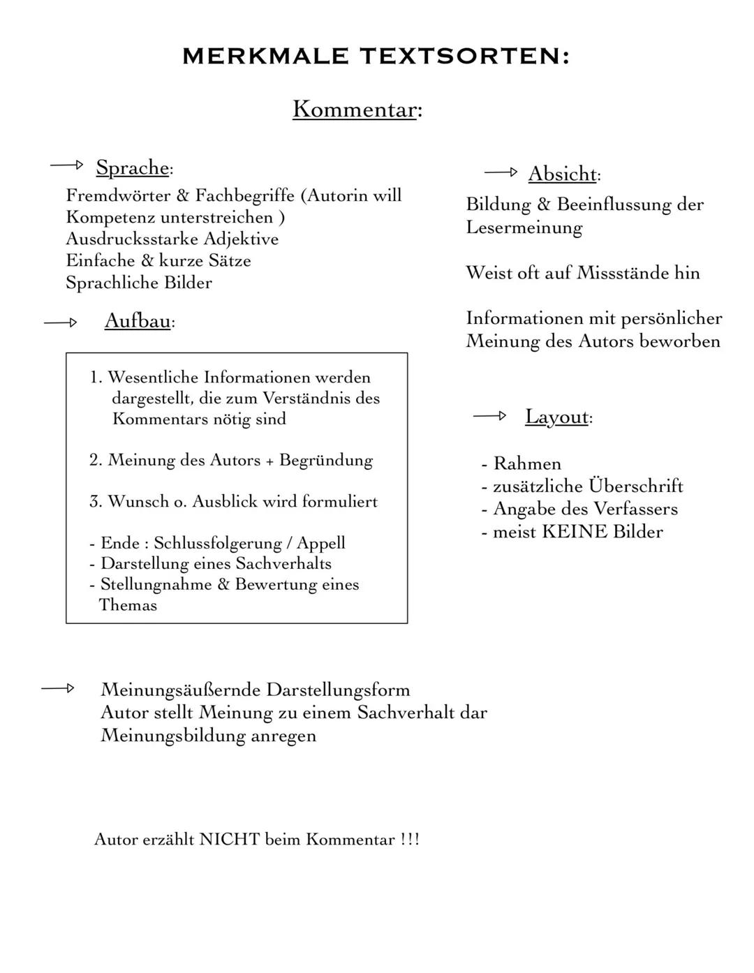 Deutsch Textsortenmerkmale 